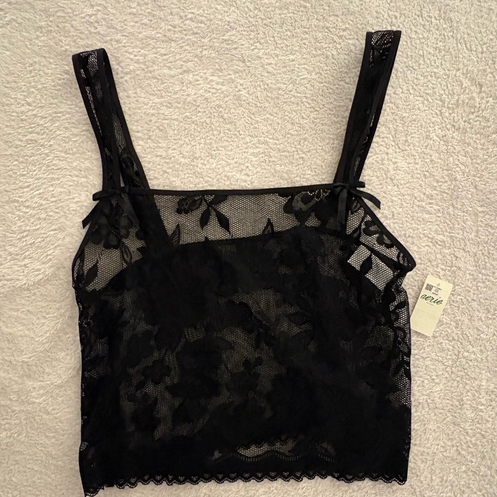 NWT Aerie Black Lace Crop Top